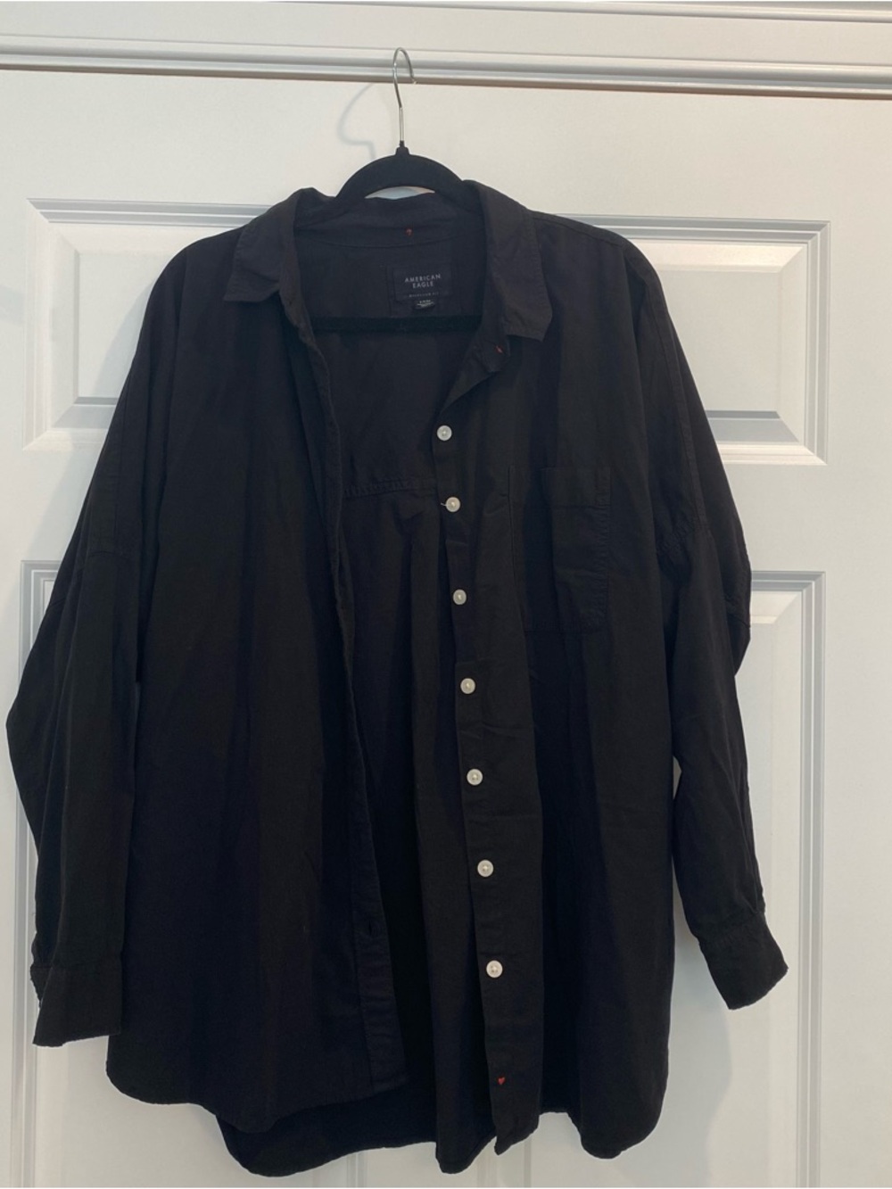 American eagle black button up shirt white button cotton Frank and Eileen style